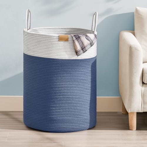 Nunsino Laundry Hamper 95L,Large Laundry Basket for Clothes,Decorative Storage Basket for Blankets,Cotton Rope Woven basket for bedroom,Navy Blue - color: Navy Blue, size: 95L/25.1Gal