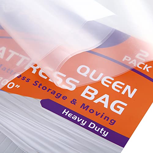 2 PK 4Mil Queen Mattress Bags for Moving – Heavy Duty Plastic Cover for Storage & Disposal, Waterproof & Tear-Resistant Moving Supplies - size: Queen/Full,2 Pack, style: Heavy-Duty Protection (4 Mil Thick)