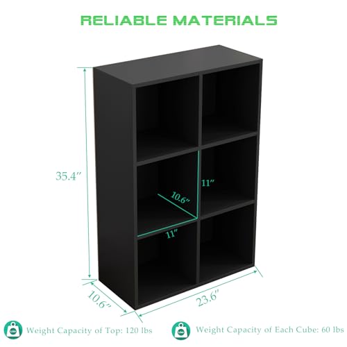 OSCHF 6-Cube Storage Shelf Bookcase - Wooden 3-Tier Floor Standing Open Bookshelf for Home and Office, Display Cabinet, Black - color: Black, size: 6-Cube
