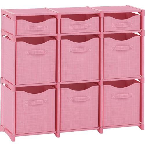 Cube Storage Organizer with Storage Bins Included - The Perfect Closet Organizers and Storage Solution. Includes 9 Storage Cubes, Great For Toy Storage, Closet Storage, Clothes Storage (Pink) - color: Pink, size: 9 Storage Cubes