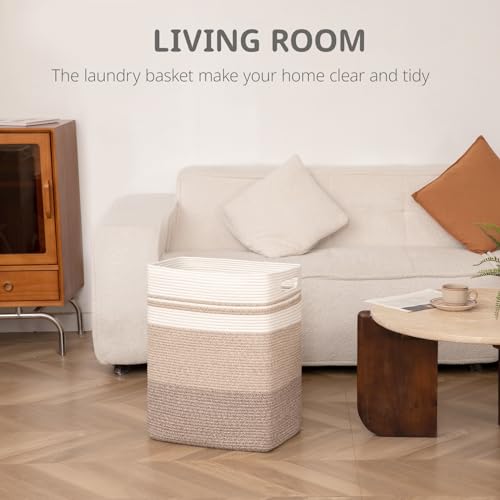 OIAHOMY Rectangle Laundry Basket, Large Laundry Hamper with Handles, Cotton Blanket Basket for Living room, Woven Decorative Storage Basket for Clothes,Pillows-16x13x22in-Gradient Yellow - color: Gradient Yellow