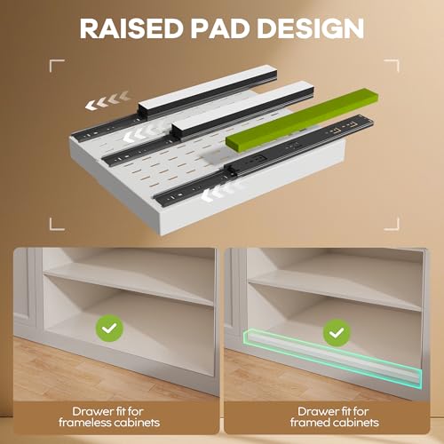 Seinloes 4 Pack Pull out Cabinet Organizer 21" Deep With Raising Pad for Framed Cabinets, Expandable (9"-14" W) Slide out Drawers for Kitchen Cabinets with 4pcs Divider Racks, Roll out Shelves, White - color: White, size: 9"-14"W x 21"D(4Pack)