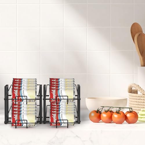 MOOACE 4 Pack Can Rack Organizer, 2 Tier Kitchen Canned Food Storage Dispenser Holds up to 40, Can Organizer for Cabinet Pantry Refrigerator Countertop, Black