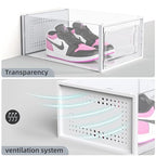 Elechomes Shoe Boxes Clear Plastic Stackable 18 Pack Premium Shoe Organizer Storage for Closet Foldable Shoe Rack Containers Sneaker Display Case Holder Shoe Bin Entryway Drawers Gifts