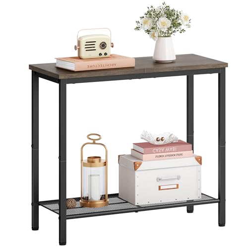 Hoctieon 2 Tier End Table, Sofa Side Table, Narrow Side Table with Storage, Slim Nightstand for Small Spaces, Metal Frame, for Living Room, Bedroom, Sofa Couch, Hall, Grey - color: Grey, size: 1 Pack