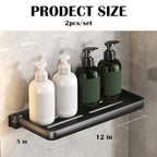 SAGUD 2pcs Bathroom Shelf Wall Mounted Hidden Foldable Shelves for Compact Camper Storage 12inch Waterproof Metal Shower Rack for Laundry Toilet Room RV Wall Organizer, Black