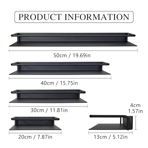 RFOUO Metal Wall Shelf, Metal Floating Shelf, Black Floating Shelf, Small Shelf for Wall, Display Shelves for Bathroom Bedroom Kitchen (Black, 12Inch) - color: Black, size: 12Inch
