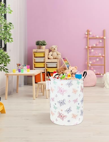 QUEENLALA Large Storage Basket,Laundry Hamper/Bathroom/Home Decor/Collapsible Round Storage Bin,Boys and Girls Hamper/Boxes/Clothing（Round-Colorful Butterfly） - color: Round-Colorful Butterfly