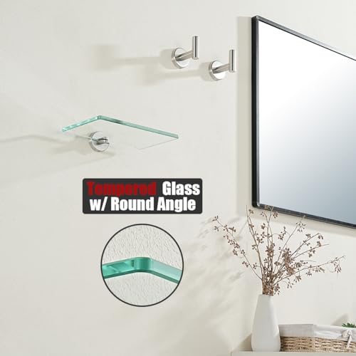 JQK Bathroom Glass Shelf, Tempered Glass Shower Storage 8 by 5 inches, 304 Stainless Steel Brushed Finish Wall Mount 2 Pack, TGS101L8-BN-P2 - color: Brushed, size: 8 Inch (2 Pack)