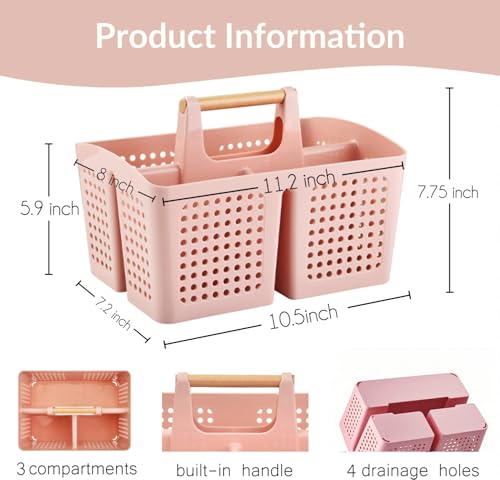 Portable Shower Caddy Basket with Compartments, Plastic Divided Cleaning Caddy Organizer Storage Tote with Handle for Bathroom, College, Dorm Room Essentials, Pink - color: Pink