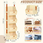 Fabric 4 Tier Hanging Closet Organizer Heavy Duty Beige Shelf Hanging Storage Towel Clothes Sweater Jeans Bag Organizer For Closet For Bedroom, Dorm, RV, See Through Front Panel, Space-Saving