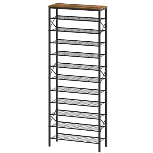YATINEY 12 Tier Shoe Rack, Large Capacity Shoe Storage Organizer Holds 48 Pairs, Sturdy and Stable, for Entryway, Hallway, Closet, Dorm Room, Rustic Brown SS12BR - color: Rustic Brown + Black, size: 27.8" x 10.8" x 79.3"
