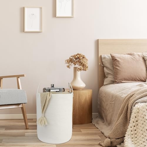 XUANGUO Cotton Rope Laundry Basket Hamper for Clothes Woven Storage Basket for Living Room Bedroom Boho Tall Rope Baskets for Blanket Toys Pillow Towels Baby Nursery Hamper Bin Large white - color: white, size: Large