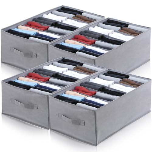 4 PCS Jean Organizer for Closet, 7 Grids Foldable Wardrobe Clothes Organizer, Stackable Fabric Closet Organizers and Storage for T Shirt Jean Sweater Shirt Pants