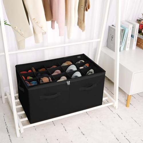 TOPIA HOME Shoe Organizer for Closet, Foldable Shoe Box with Adjustable Dividers and Clear Cover, Space Saving Shoe Storage Organizer Cabinet with Reinforced Handles, Fits 20 Pairs, Black, TP10B - color: Black, size: Extra Large(26.5''L x 16.54''W x 13.5'