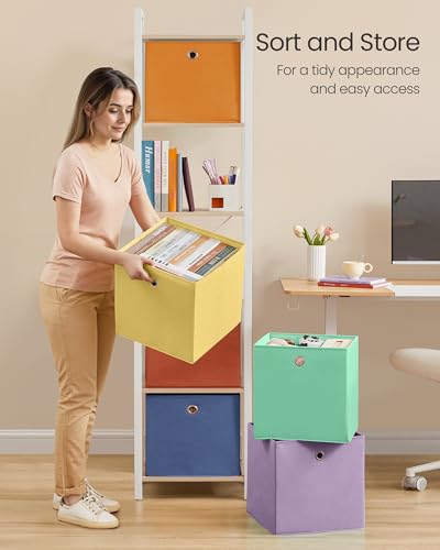 SONGMICS Storage Cubes, Set of 6 Odorless Foldable Storage Boxes, 13 x 13 x 13 Inches, Closet Organizers for Shelf, Rainbow Storage Bins, Colorful Fabric Bins for Bedroom, Living Room URFB233XA10 - color: Multi-color 3, size: L (13"L x 13"W x 13"H)