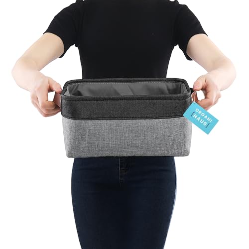 OrganiHaus Small Fabric Storage Baskets 3 Pack, 12x8in Cloth Storage Bins for Shelves, Small Baskets for Organizing Pantry Closet, Canvas Shelf Baskets, Gray/Black - color: Gray / Black, size: Small - 3pc