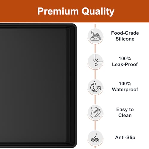 ukeetap Extra Thick Silicone Mat Waterproof with Raised Edge 19” x 12”, BPA Free Non-Slip Dog & Cat Food Mat, Feeding Mat for Food and Water Bowls, Spill Proof Mat to Protect Floors, Black - color: Black, size: 19"L x 12"W