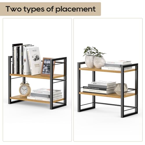 Office Desk Shelf Organizer, Wood Desktop Bookshelf Supplies Storage Rack, Shelf for Top of Desk and Dresser (Black-2 Tier) - color: Black