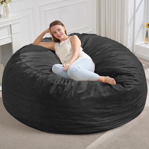 Hobestluk 5FT Bean Bag Chair Giant Bean Bag Chairs for Adults Large Bean Chairs with Removable Cover, Beanbag Chair with Filler, Adult Bean Bag Chairs for Living Room, Bedroom - color: Black, size: 5FT - 50" x 50" x 24"