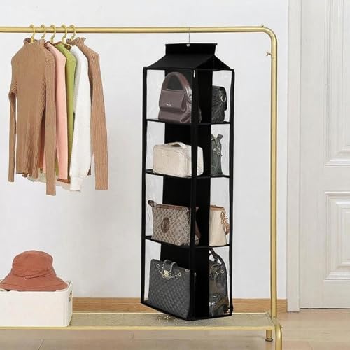 8 Grids in 1 Rotatable Hanging Purse Handbag Organizer with Double Zippers, Visible Purse Organizer for Closet, Fully Enclosed Handbag Storage Holder-Black - color: Black, size: Rotatable