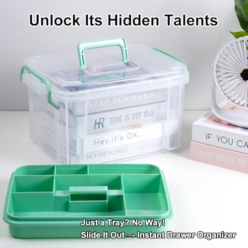 HEY FOLY 15qt Clear Medicine Organizer Storage Box with Tray, Plastic First Aid Box Empty, Thickened Medicine Container Chest, Multipurpose Medical Case with Labels, Medicine Caddy with Lids Handles - color: Green