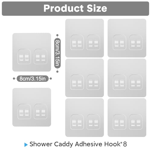 Shower Caddy Adhesive Replacement, Double Hooks No Drilling, Transparent Strong Adhesive Waterproof for Shower Caddy, Bathroom Storage Shelves, Kitchen Racks (Double Hooks * 8pcs) - color: 8 Double