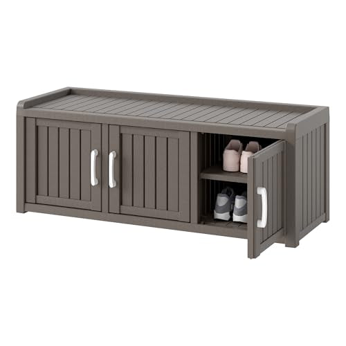 KAMABOKO Shoe Storage Cabinet Waterproof UV-Resistant, Entryway Storage Bench Indoor Outdoor with 3 Barn Doors, Adjustable Shelves for Entryway, Bedroom, Hallway,Living Room(Grey) - color: Grey, size: 3 Door