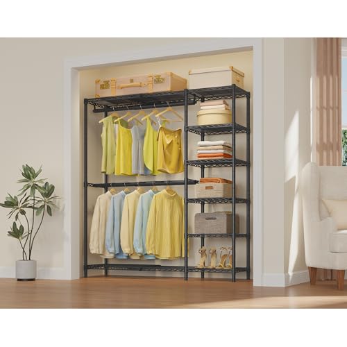 VIPEK X2 Expandable Reach-in Closet Racks Adjustable from 3'3" to 4'8" Portable Open Walk-in Closet Rack System with Flexible Shelves and Hanger Rods Clothing Rack for Hanging Clothes, Black - color: Black