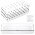 Ohlove 6 Pcs Large Clear Plastic Drawer Organizers Tray 15" x 6.3" Storage Bins with 25 Pcs Non-Slip Pads for Makeup, Jewelries, Kitchen Utensils, Bathroom and Office - size: 15"x6"