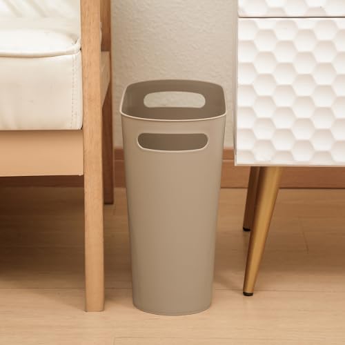 rejomiik Small Trash Can, 3.5 Gallon Slim Garbage Can Plastic Waste Basket with Handles Container Bin for Narrow Spaces Bathroom, Bedroom, Kitchen, Office at Home, Khaki - color: Khaki, size: 1 pack