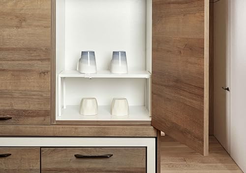 Nxconsu Cabinet Shelf Expandable Organizer Riser Rack for Kitchen Pantry Cupboard Under Sink Countertop Home Organization Extra Storage Space Saver Heavy Duty Metal Edgeless Design White Extra Large - color: White, size: 11.8’’D * 14.56-24.6’’W * 8.46’’H