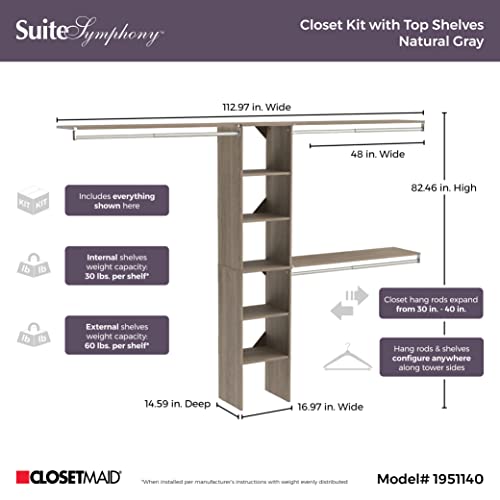 ClosetMaid 1951140 SuiteSymphony 16-Inch Closet Organizer with Shelves, Natural Gray - color: Natural Gray, style: Closet Organizer w/Shelves