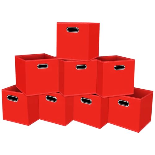 STOREONE Fabric Storage Bins Cubes Baskets Containers-(11X11X11) with Dual Handles for Shelf Closet, Nursery Home ， Bedroom Organizers, Foldable Set of 8 (Red) - color: Red, size: 8 pack