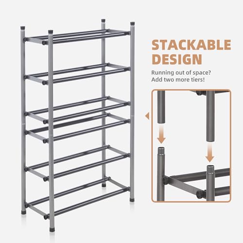 STORAGE MANIAC Expandable Shoe Rack, 16 Pairs Stackable Small Shoe Rack, Metal Adjustable Shoes Organizer for Closet, Entryway, Hallway, Garage, Front Door, Shoes Shelves, Black 4 Tier - color: Black, size: 4 Tier