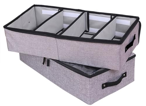 AARAINBOW Foldable Under Bed Clothes Organizer with Lid, Fabric Underbed Storage Container with Adjustable Dividers, Long UnderBed Storage Bins with Handles, Clear Shoes Storage Under Bed (2 Gray) - color: 2 Gray