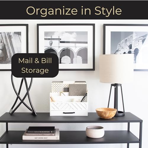 BLU MONACO | Wooden Mail Organizer with Drawer | Mail Organizer Wood Desktop Storage | Tabletop Organizer with Drawers White Farmhouse Desk Sorter - color: White