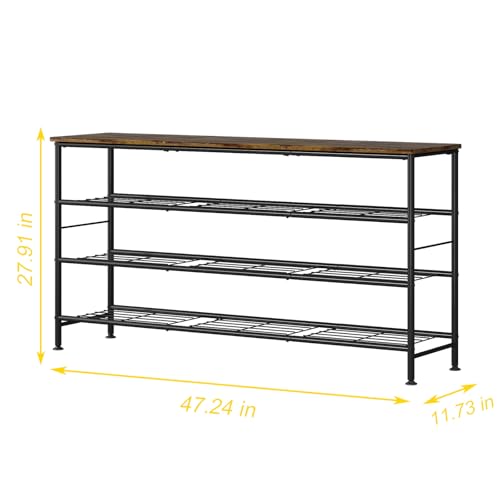 SUOERNUO Shoe Rack Organizer 4 Tier for Closet Entryway Free Standing Metal Storage Shoe Shelf with MDF Top Board (Black+Rustic Brown, Large 4 Tier) - color: Black+rustic Brown, size: Large 4 Tier