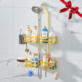 GAOKASE Aluminum Shower Caddy Hanging, Never Rust Shower Organizer- 4 Levels with adjustable Height 10 Hooks for Razor/Sponge - Rack with Soap Basket (Gold) - color: Gold