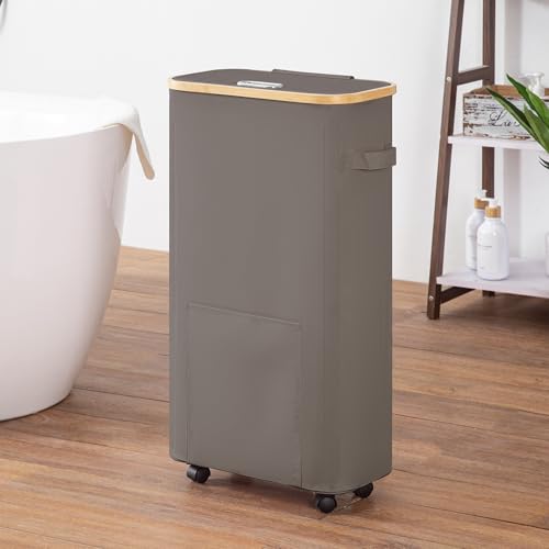 Vincona Laundry Basket with Wheels, Tall Dirty Clothes Hamper on Wheels, Rolling Laundry Hamper with lid for Dorm, Bedroom and Bathroom - color: Grey, size: 65L