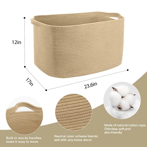 MEGASKET Large Jute Rectangle Rope Basket, 23.6" x 17" x 12" Blanket Storage for Living Room, Pool Towel Basket, Woven Baby Floor Laundry Hamper for Clothes, Toy Storage Bin, Bathroom Towel Storage - color: Jute, size: 23.6"x17"x12