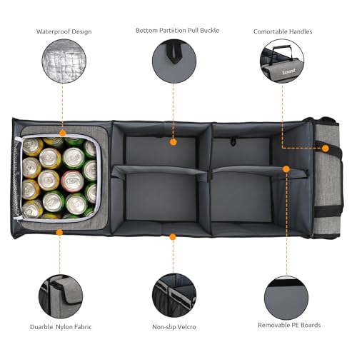Collapsible Trunk Organizer with Insulated Leakproof Cooler Bag,Removable Lid,Adjustable Securing Straps,3 Compartments Trunk Organizer for SUV,Truck,Sedan(Light Grey) - color: Light Grey, size: With Cooler