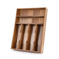Acacia Wood Silverware Drawer Organizer, 12 Inch Adjustable Cutlery Tray for Kitchen Utensils, Silverware Flatware Storage Box with 5 Detachable Dividers (6-Compartment)