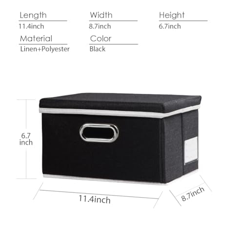 PRANDOM Storage Boxes with Lids [3-Pack] Fabric Collapsible Storage Bins Organizer Containers Baskets Cube with Cover for Home Bedroom Closet Office Nursery Black（11.4X8.6X6.7 - color: Black, size: S(3-Pack)