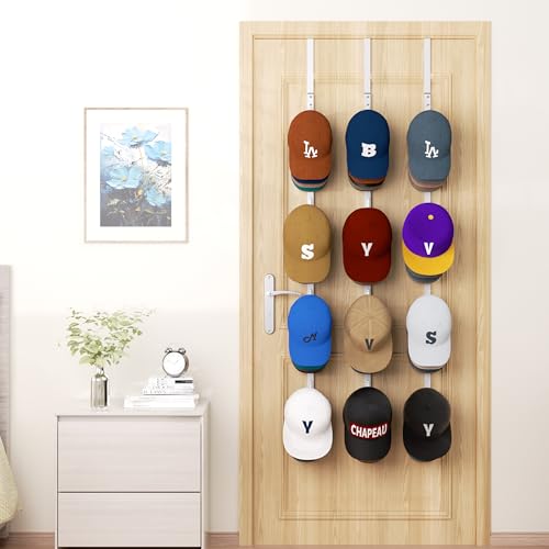 HapiRm Over Door Hat Rack - 3 Packs Hat Organizer with 12 Hooks Design, Hanging Baseball Cap Organizer Storage Holds Up to 60 Caps for Door, Bedroom, Closet (White) - color: White, size: 3 Pack