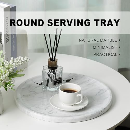 Natural Marble Serving Tray, 11.8in Round, Carrara Marble, Bathroom/Kitchen/Coffee Table Tray for Counter, Decorative Vanity for Catchall, Fruit and Snack - color: Carrara
