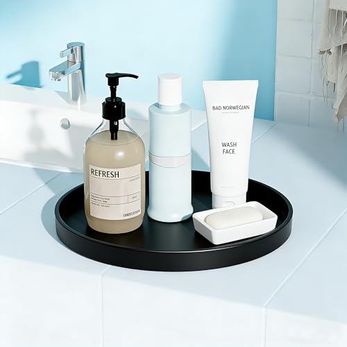 2 Pack 9" Bathroom and Vanity Tray, ABS Bathroom Counter Organizer, Coffee Table Decor for Perfume, Candles, Keys &More. Kitchen Countertop Organizer, Decorative Tray Soap Holder, Black - color: Black, size: 9" - 2Pcs