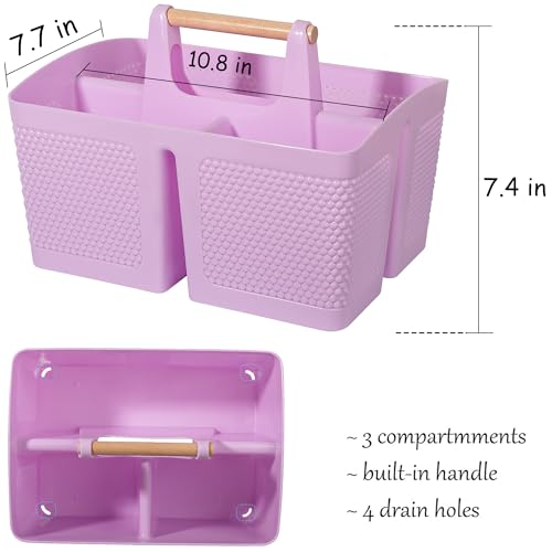 rejomiik Portable Shower Caddy Basket Plastic Cleaning Caddy Organizer Storage Tote with Handle for Bathroom, College, Dorm Room Essentials, Light Purple - color: Light Purple