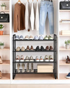 CHOEZON Shoe Rack, 4-Tier Shoe Rack for Closet, Metal Shoe Storage Organizer, Shoe Rack for Entryway, Shoe Shelf with Adjustable Feets, for Entryway, Hallway, Living Room, Bedroom, Black TXJ14BB - size: 30"L x 10.4"W x 30.3"H