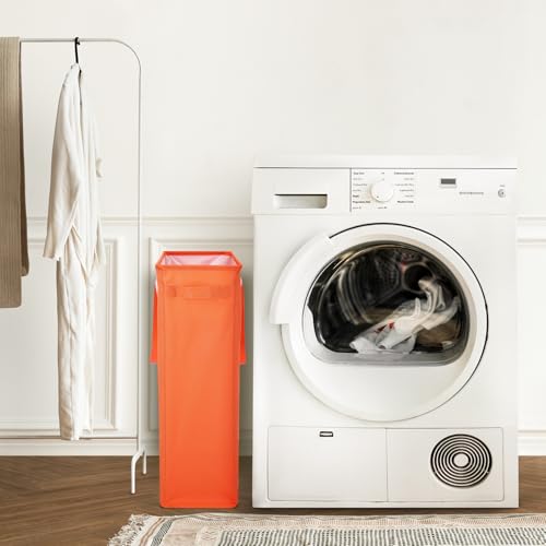Odonata Slim Laundry Hamper Handles Collapsible Laundry Basket Thin Dirty Clothes Basket Narrow Laundry Bag Foldable Dirty Hamper 45L (Orange) - color: Orange
